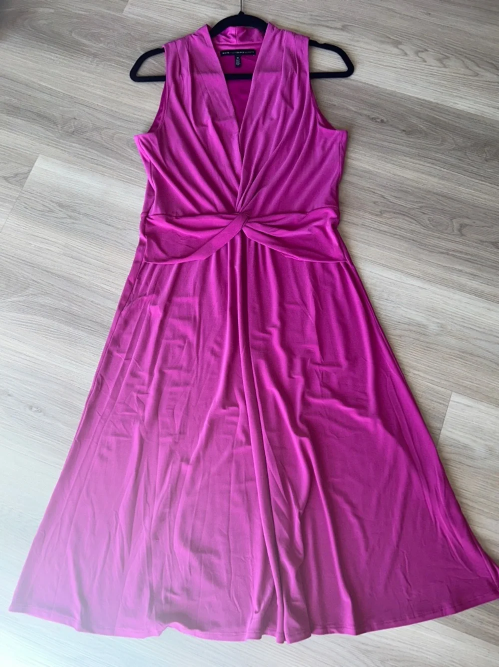 WHBM Sleeveless A-Line Midi Dress 10 Pink Wedding Office Travel Barbie Twist